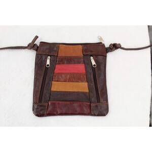 Handmade Crossbody Bag Small Purse Brown Leather Multi Patchwork Made In Uruguay